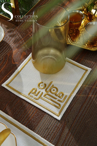 Ramadan Classic Design Gold Placemat Set - Waterproof Fabric - 6 Persons - 24 Pcs. Full Set