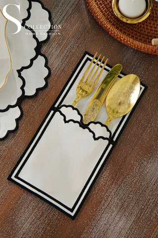 Olivia Black Design Placemat Set - Waterproof Fabric - 6 Persons - 24 Pcs. Full Set