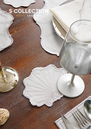 طقم مفارش سفرة - تصميم مارين - تطريز فضى - قماش مقاوم للماء - ٦ اشخاص - ٢٤ قطعة - طقم كامل  