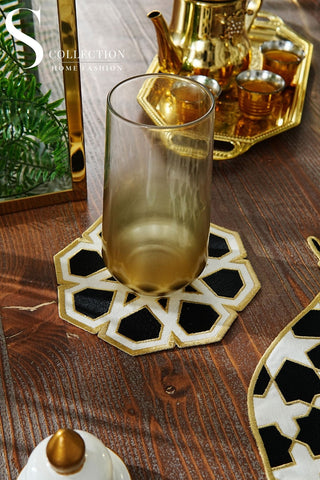 Ramadan Dome Design Black and Gold Placemat Set - Waterproof Fabric - 6 Persons - 24 Pcs. Full Set