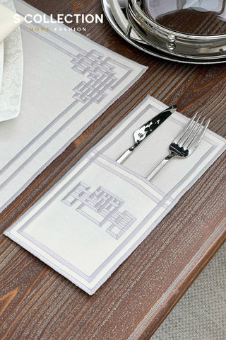 Pyramid Design Silver Placemat Set - Waterproof Fabric - 6 Persons - 24 Pcs. Full Set