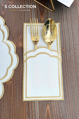 Jory Gold Design Placemat Set - Waterproof Fabric - 6 Persons - 24 Pcs. Full Set