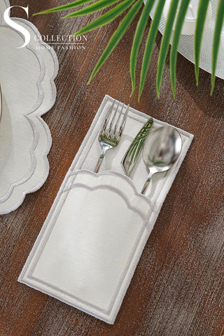 طقم مفارش سفرة - تصميم جوري - تطريز فضى - قماش مقاوم للماء - ٦ اشخاص - ٢٤ قطعة - طقم كامل  