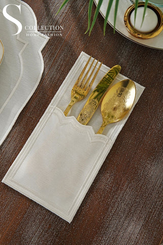 Amelia Off White Design Placemat Set - Waterproof Fabric - 6 Persons - 24 Pcs. Full Set