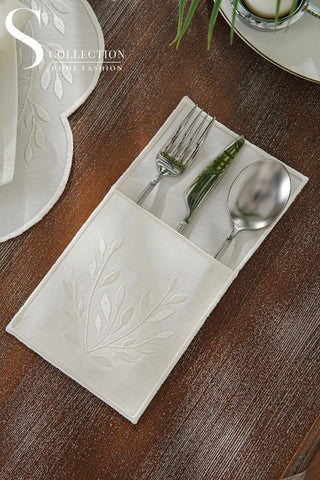 Chantal Off White Design Placemat Set - Waterproof Fabric - 6 Persons - 24 Pcs. Full Set