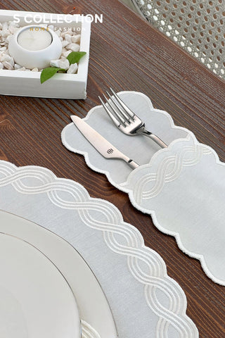 Ocean Braid Off White Design Placemat Set - Waterproof Fabric - 6 Persons - 24 Pcs. Full Set