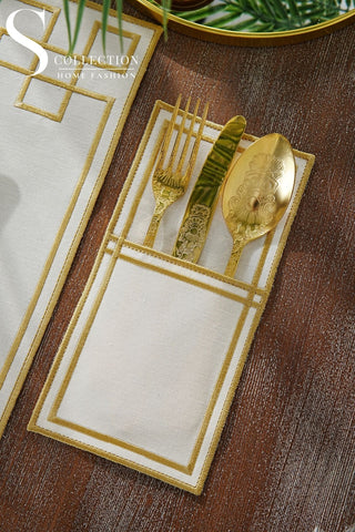 Classy Gold Design Placemat Set - Waterproof Fabric - 6 Persons - 24 Pcs. Full Set