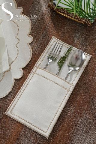 Tansy Cappuccino Design Placemat Set - Waterproof Fabric - 6 Persons - 24 Pcs. Full Set