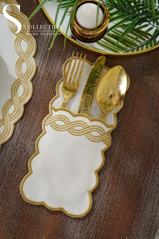 Ocean Braid Gold Design Placemat Set - Waterproof Fabric - 6 Persons - 24 Pcs. Full Set