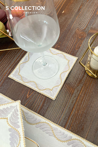 Ocean Silver and Gold Design Placemat Set - Waterproof Fabric - 6 Persons - 24 Pcs. Full Set