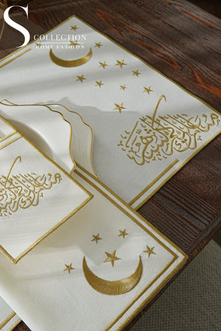 Ramadan Design Gold Stellar Serenity Placemat Set -Waterproof Fabric - 6 Persons - 24 Pcs. Full Set