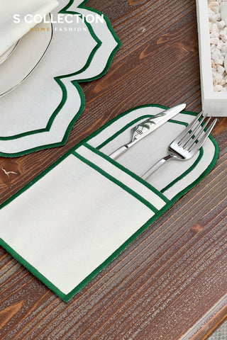 Valeria Green Design Placemat Set - Waterproof Fabric - 6 Persons - 24 Pcs. Full Set