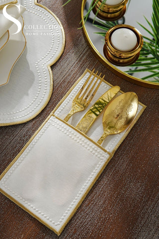 Floria Gold Design Placemat Set - Waterproof Fabric - 6 Persons - 24 Pcs. Full Set