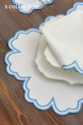 Cloud Design Light Blue Placemat Set - Waterproof Fabric - 6 Persons - 24 Pcs. Full Set