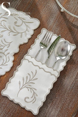 Lilac Soleil Silver Design Placemat Set - Waterproof Fabric - 6 Persons - 24 Pcs. Full Set