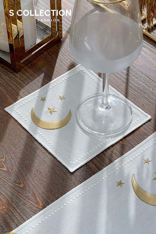 Ramadan Design Gold Luna Placemat Set - Waterproof Fabric - 6 Persons - 24 Pcs. Full Set