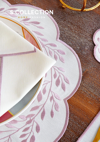 Chantal Rose Design Placemat Set - Waterproof Fabric - 6 Persons - 24 Pcs. Full Set