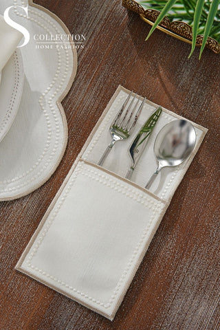 Floria Cappuccino Design Placemat Set - Waterproof Fabric - 6 Persons - 24 Pcs. Full Set