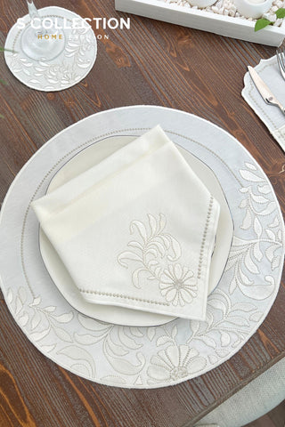 Magnolia Magic Design Placemat Set - Waterproof Fabric - 6 Persons - 24 Pcs. Full Set