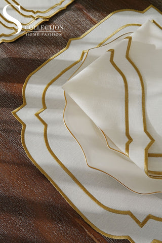 Amelia Gold Design Placemat Set - Waterproof Fabric - 6 Persons - 24 Pcs. Full Set