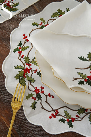 Christmas Cochina Design Placemat Set - Waterproof Fabric - 2 Persons - 6 Pcs. Set