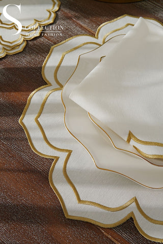 Valeria Gold Design Placemat Set - Waterproof Fabric - 6 Persons - 24 Pcs. Full Set