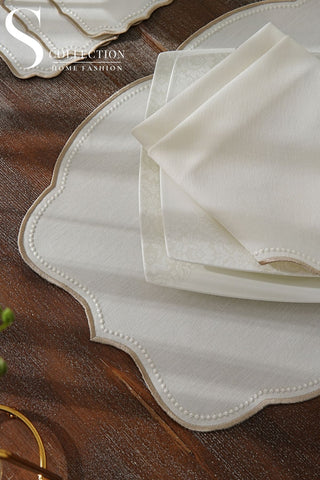 Alice Cappuccino and Off White Design Placemat Set - Waterproof Fabric - 6 Persons - 24 Pcs. Full Set