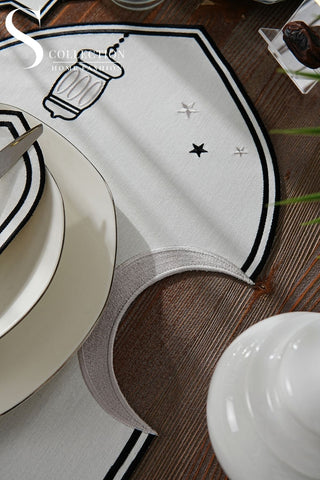Ramadan Qamar Design Black and Silver Placemat Set - Waterproof Fabric - 6 Persons - 24 Pcs. Full Set