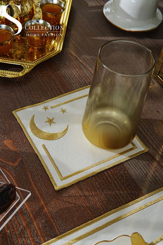 Ramadan Design Gold Stellar Serenity Placemat Set -Waterproof Fabric - 6 Persons - 24 Pcs. Full Set