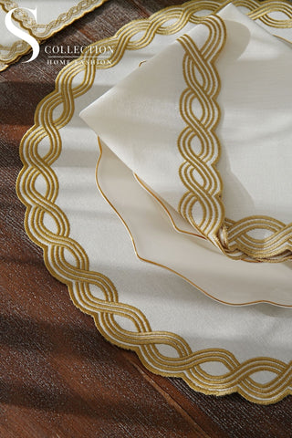 Ocean Braid Gold Design Placemat Set - Waterproof Fabric - 6 Persons - 24 Pcs. Full Set