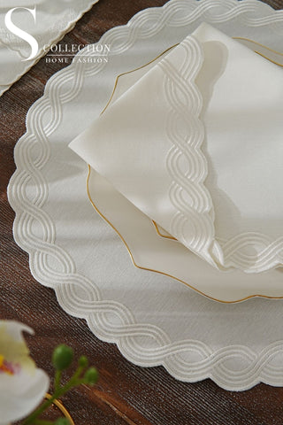Ocean Braid Off White Design Placemat Set - Waterproof Fabric - 6 Persons - 24 Pcs. Full Set