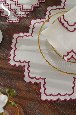 Rosaline Light Plum Design Placemat Set - Waterproof Fabric - 6 Persons - 24 Pcs. Full Set