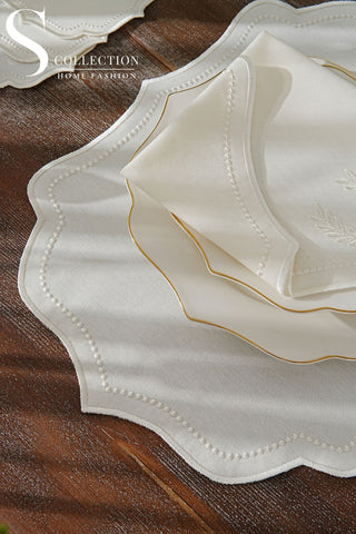 Laurel Wreath Off White Design Placemat Set - 6 Persons - 24 Pcs. Full Set