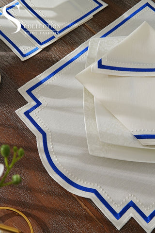 Graceful Navy Blue Design Placemat Set - Waterproof Fabric - 6 Persons - 24 Pcs. Full Set