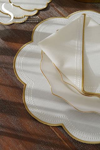 Floria Gold Design Placemat Set - Waterproof Fabric - 6 Persons - 24 Pcs. Full Set