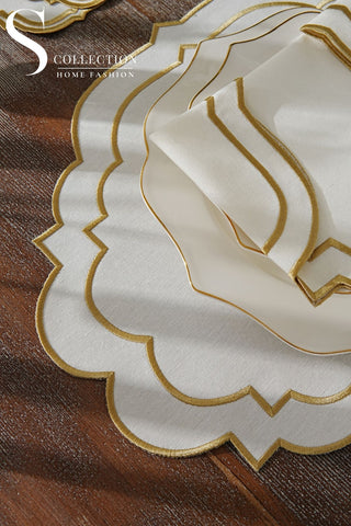 Clara Gold Design Placemat Set - Waterproof Fabric - 6 Persons - 24 Pcs. Full Set