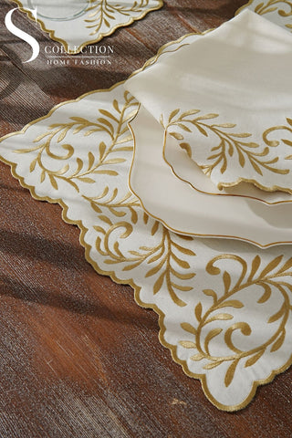 Lilac Soleil Gold Design Placemat Set - Waterproof Fabric - 6 Persons -  24 Pcs. Full Set