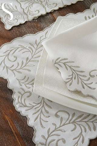 Lilac Soleil Silver Design Placemat Set - Waterproof Fabric - 6 Persons - 24 Pcs. Full Set