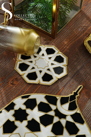 Ramadan Dome Design Black and Gold Placemat Set - Waterproof Fabric - 6 Persons - 24 Pcs. Full Set