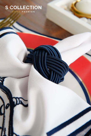 Mariner Design Embroidered Placemat Set - Navy Colour Waterproof Fabric - 6 Persons - 18 Pcs.