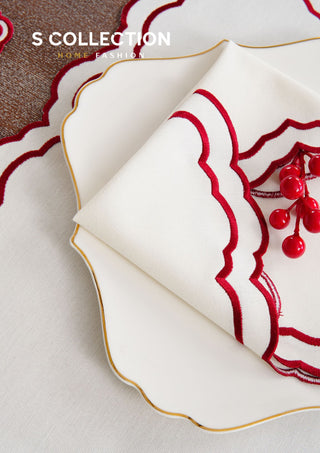 Gabriel Burgundy Design Placemat Set - Waterproof Fabric - 6 Persons - 24 Pcs. Full Set