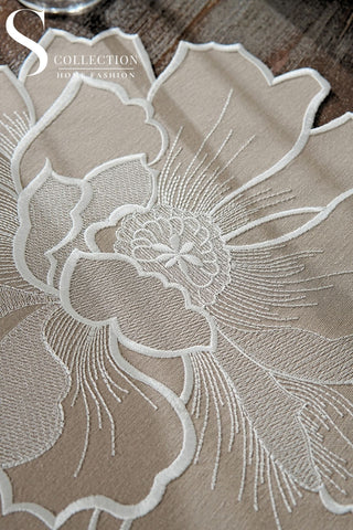 Eloise Design Embroidered Placemat Set - Cappucino Colour Waterproof Fabric - 6 Persons - 12 Pcs.