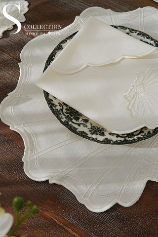 Marine Off White Design Placemat Set - Waterproof Fabric - 6 Persons - 24 Pcs. Full Set