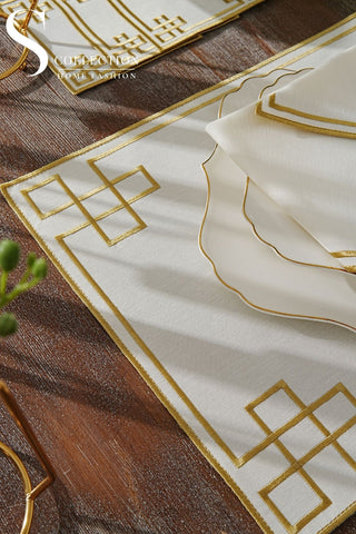 Classy Gold Design Placemat Set - Waterproof Fabric - 6 Persons - 24 Pcs. Full Set