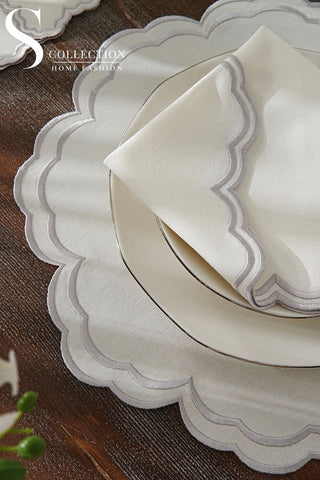 طقم مفارش سفرة - تصميم جوري - تطريز فضى - قماش مقاوم للماء - ٦ اشخاص - ٢٤ قطعة - طقم كامل  