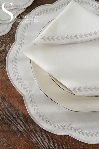 Leafy Allure Silver Design Placemat Set - Waterproof Fabric - 6 Persons - 24 Pcs. Full Set