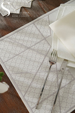 Rimal Silver Design Placemat Set - Waterproof Fabric - 6 Persons - 18 Pcs. Full Set