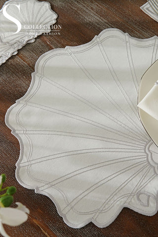 طقم مفارش سفرة - تصميم مارين - تطريز فضى - قماش مقاوم للماء - ٦ اشخاص - ٢٤ قطعة - طقم كامل  