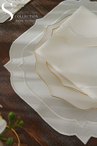 Amelia Off White Design Placemat Set - Waterproof Fabric - 6 Persons - 24 Pcs. Full Set