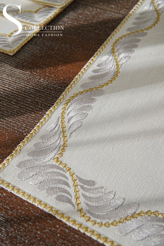 طقم مفارش سفرة - تصميم أوشن - تطريز فضى وذهبى - قماش مقاوم للماء - ٦ اشخاص - ٢٤ قطعة - طقم كامل  